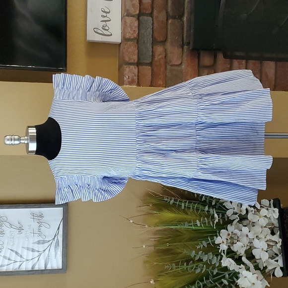 🆕️ English Factory Blue & White Striped Mini Dress SIZE: XS - Picture 5 of 16
